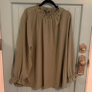 BloomChic Sage Green Ruffle-Trim Blouse